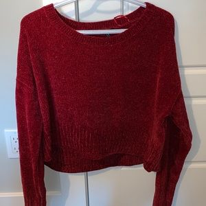 Velet crop top long sleeve red